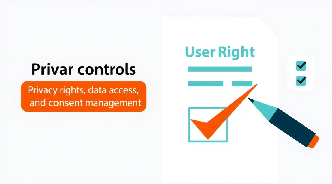 Ilustración de un documento con un lápiz y un checkmark, simbolizando la gestión y el control de los derechos de privacidad del usuario.